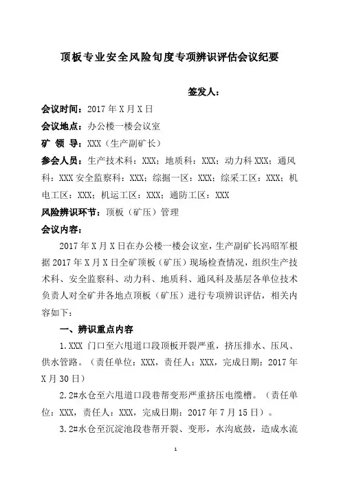 XX煤矿顶板安全风险专项辨识评估
