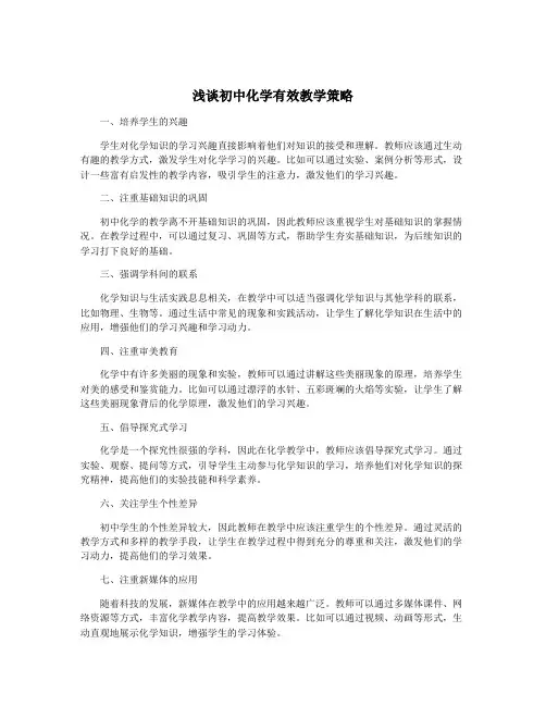 浅谈初中化学有效教学策略