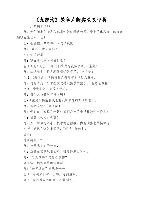 《九寨沟》教学片断实录及评析