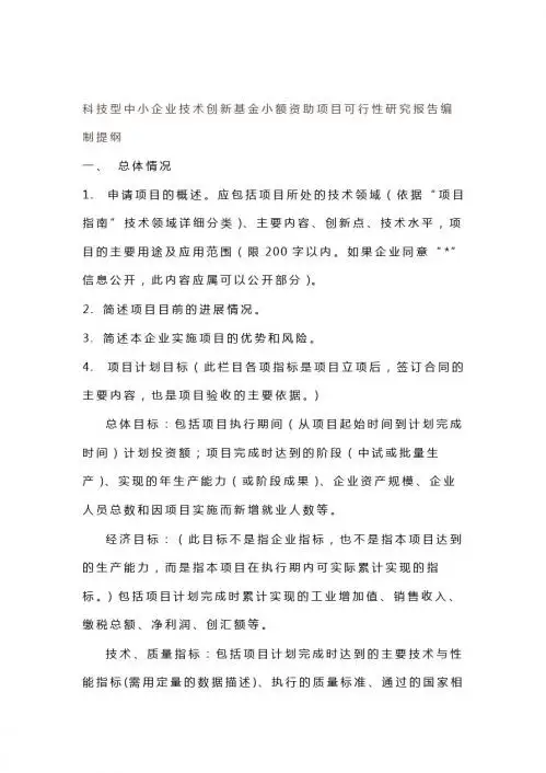 技术创新基金小额资助项目研究报告