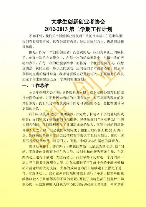 大学生创新创业者协会工作计划