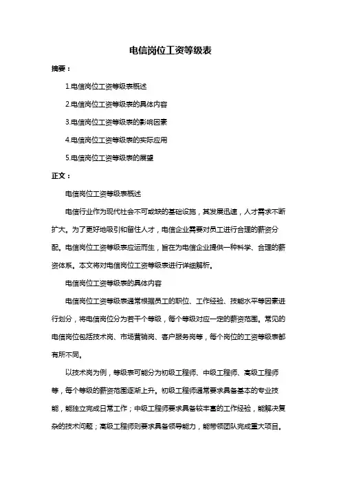 电信岗位工资等级表