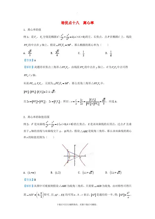 2021届高考数学专题十八离心率精准培优专练理