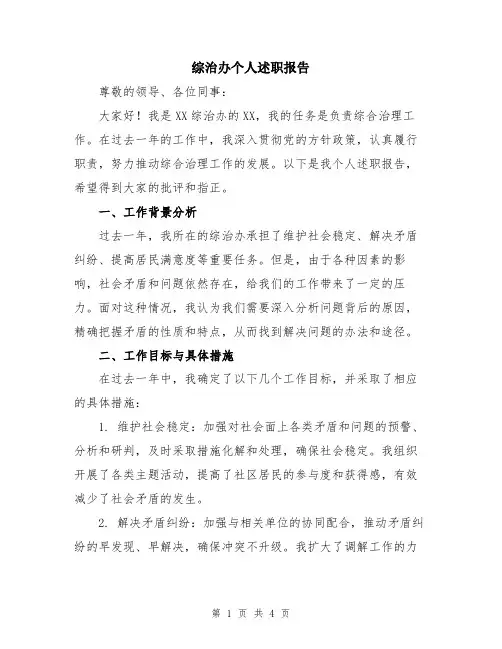 综治办个人述职报告