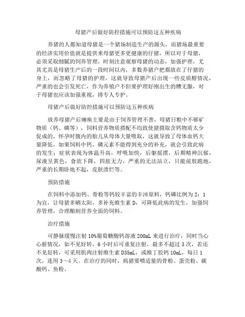 母猪产后做好防控措施可以预防这五种疾病