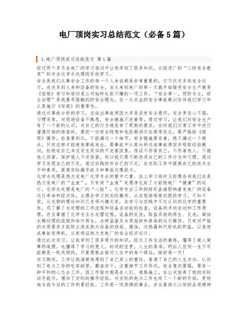 电厂顶岗实习总结范文(必备5篇)