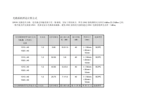 光路损耗理论计算公式