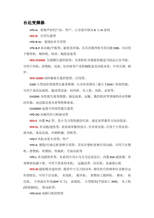 台达变频选型产品简介
