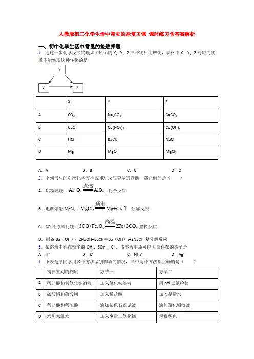 人教版初三化学生活中常见的盐复习课 课时练习含答案解析
