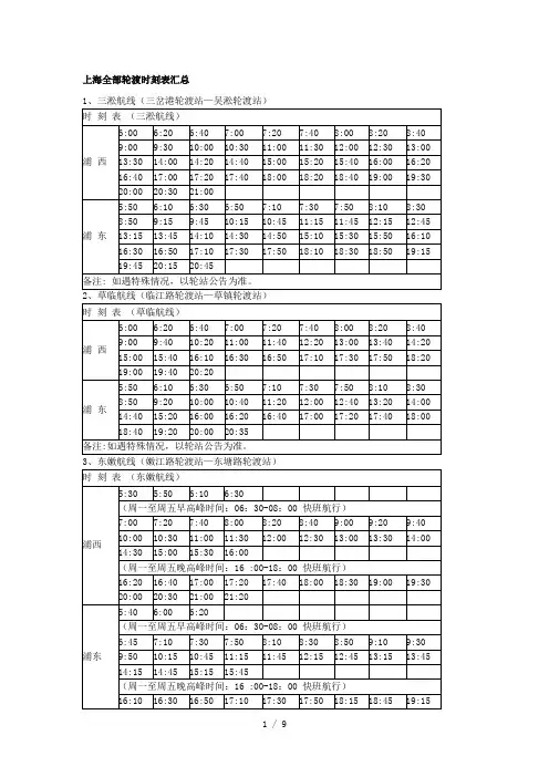 上海全部轮渡时刻表汇总