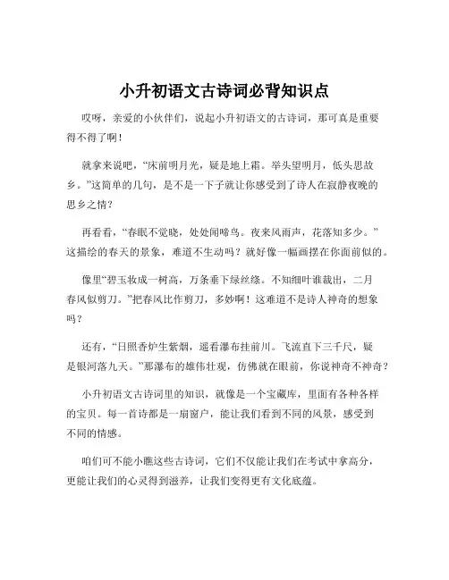 小升初语文古诗词必背知识点