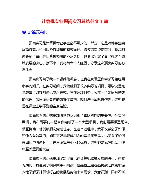 计算机专业顶岗实习总结范文7篇