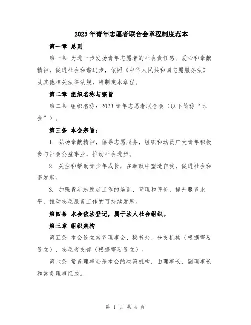 2023年青年志愿者联合会章程制度范本