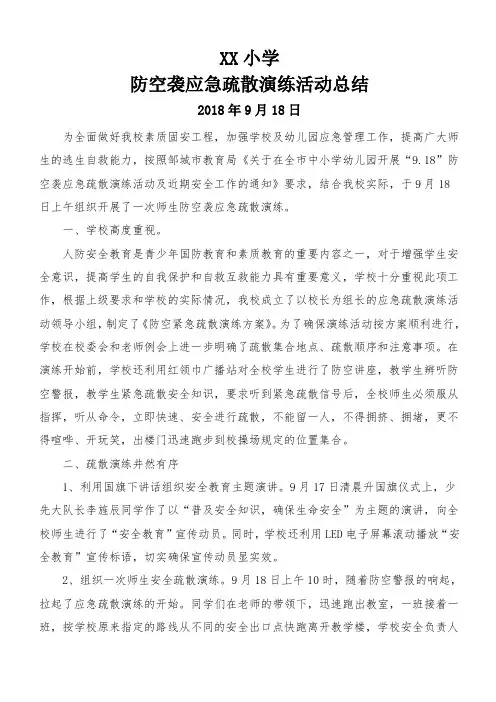 防空袭应急疏散演练活动总结