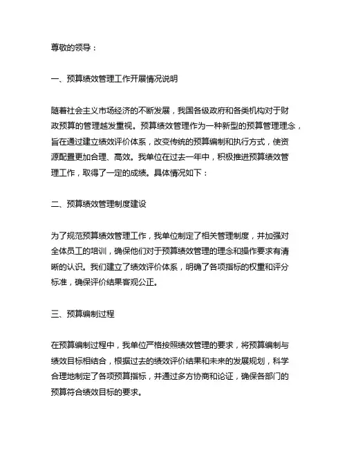 预算绩效管理工作开展情况说明