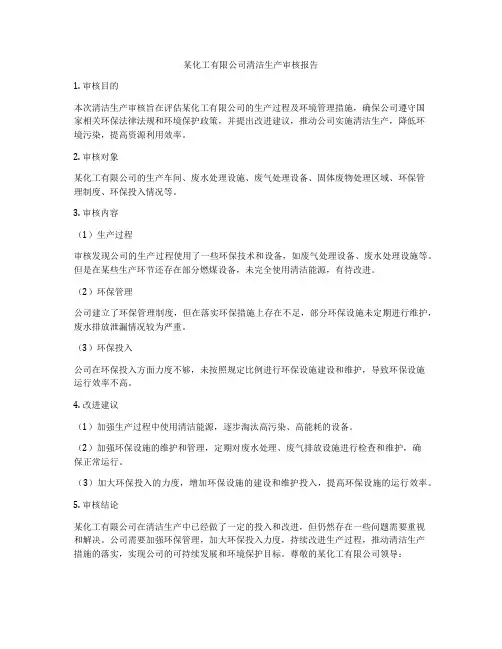 某化工有限公司清洁生产审核报告