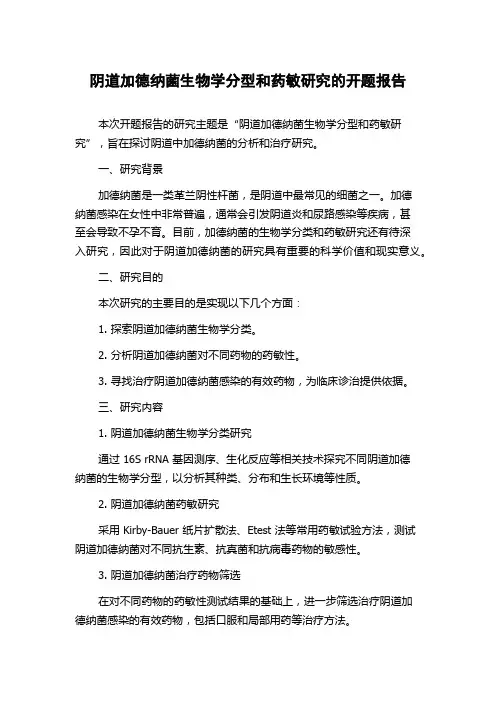 阴道加德纳菌生物学分型和药敏研究的开题报告