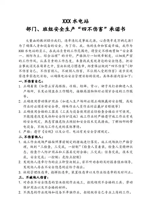 电站四不伤害”承诺书
