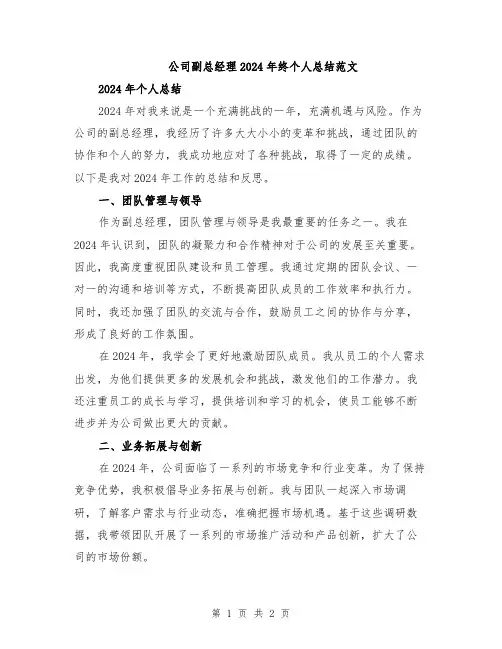 公司副总经理2024年终个人总结范文