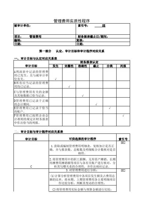 审计实质性测试程序—SE-管理费用