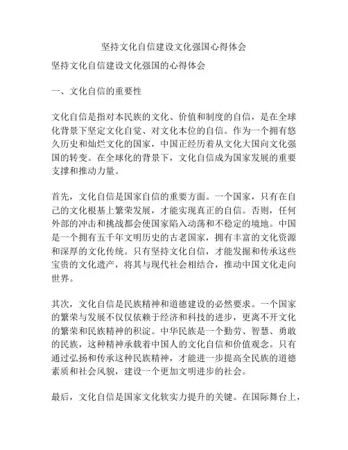 坚持文化自信建设文化强国心得体会