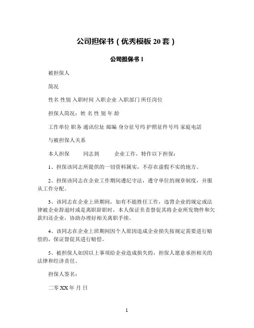 公司担保书(优秀模板20套)