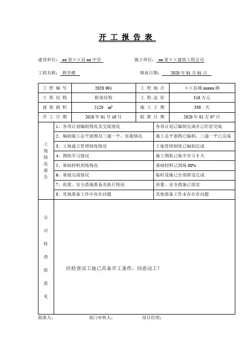 建筑工程开工报告表通用版