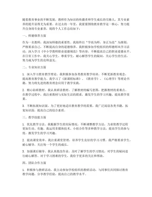 教师个人工作总结专业素养