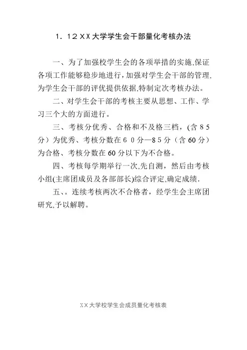 XX大学学生会干部量化考核办法
