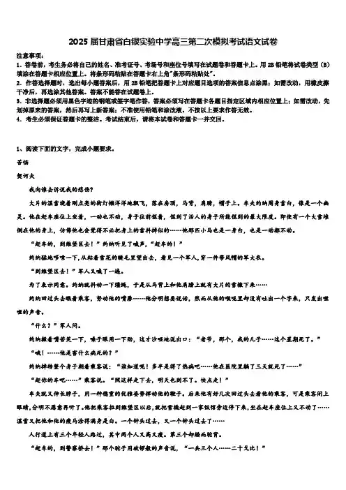 2025届甘肃省白银实验中学高三第二次模拟考试语文试卷含解析