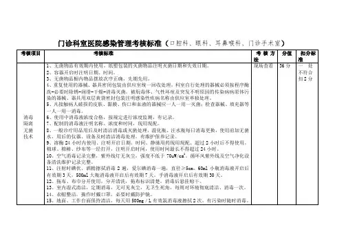 门诊科室医院感染管理考核标准(口腔科、眼科、耳鼻喉科、门诊手术室)