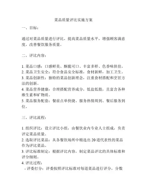 菜品质量评比实施方案