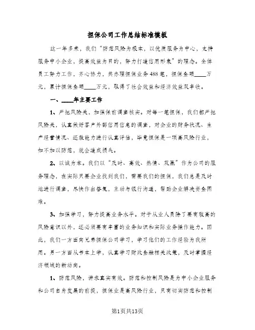 担保公司工作总结标准模板(四篇)