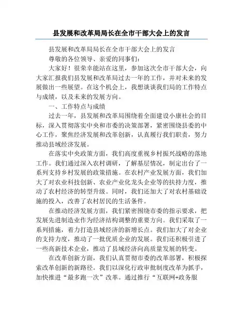 县发展和改革局局长在全市干部大会上的发言