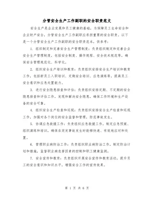 分管安全生产工作副职的安全职责范文（3篇）