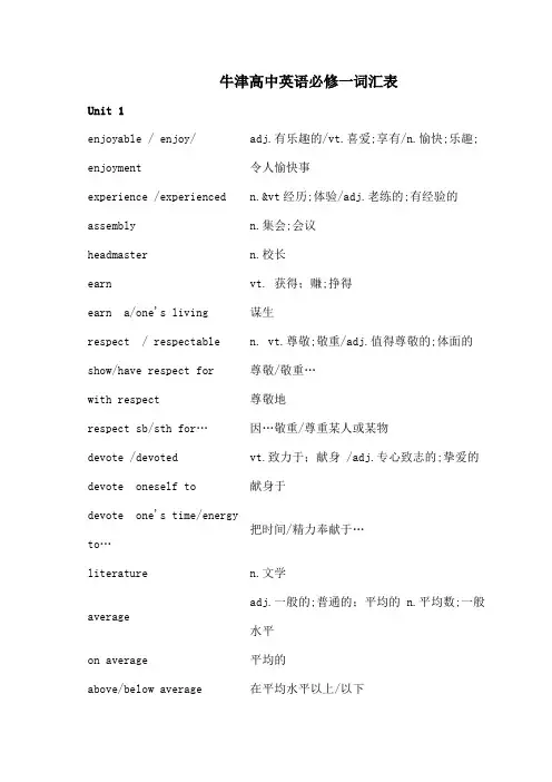 高一英语必修一单词
