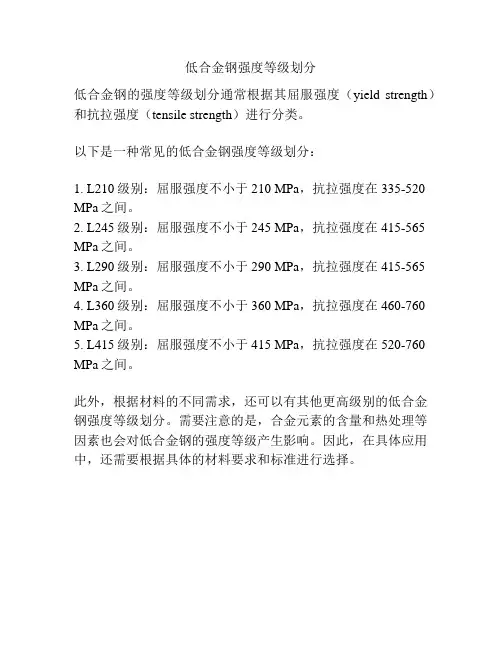 低合金钢强度等级划分