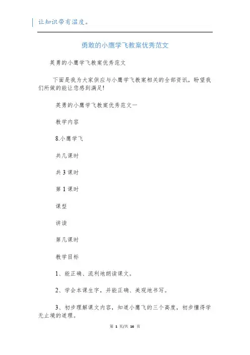 勇敢的小鹰学飞教案优秀范文