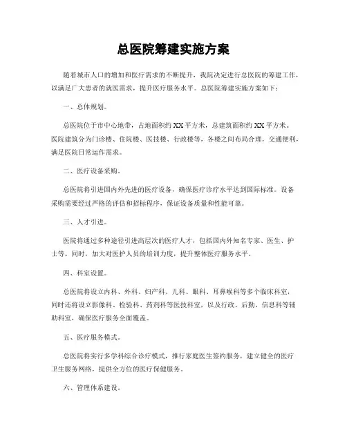 总医院筹建实施方案