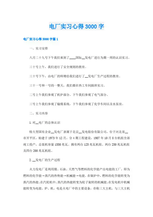电厂实习心得3000字