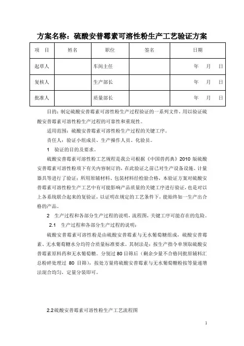 10%硫酸安普霉素可溶性粉工艺验证方案+生产工艺规程