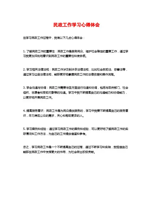 民政工作学习心得体会