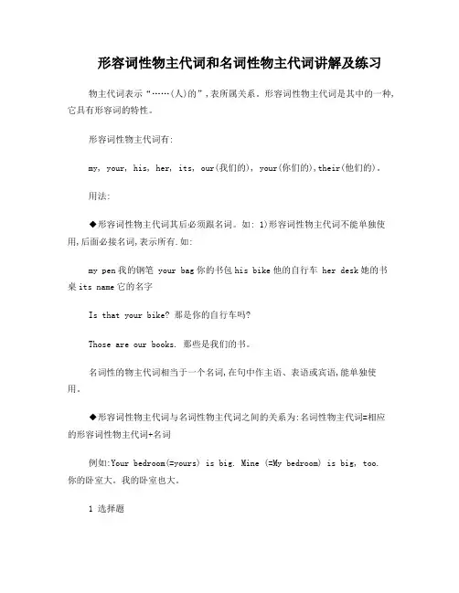 形容词性物主代词和名词性物主代词讲解及练习
