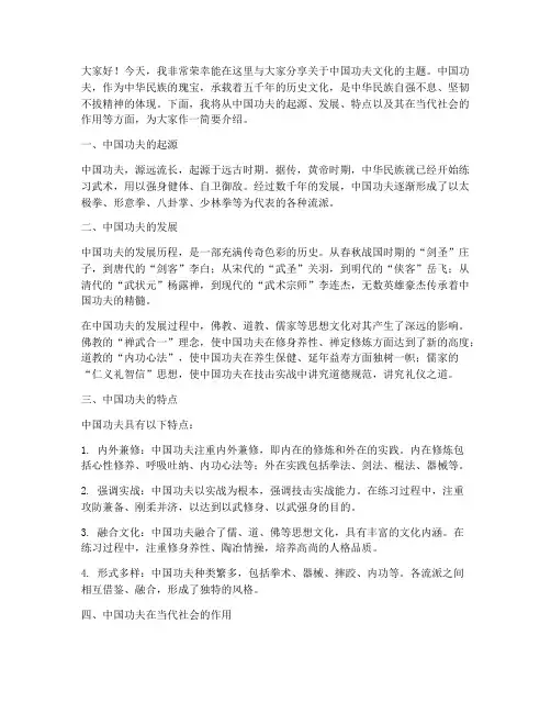 中国功夫文化演讲稿范文