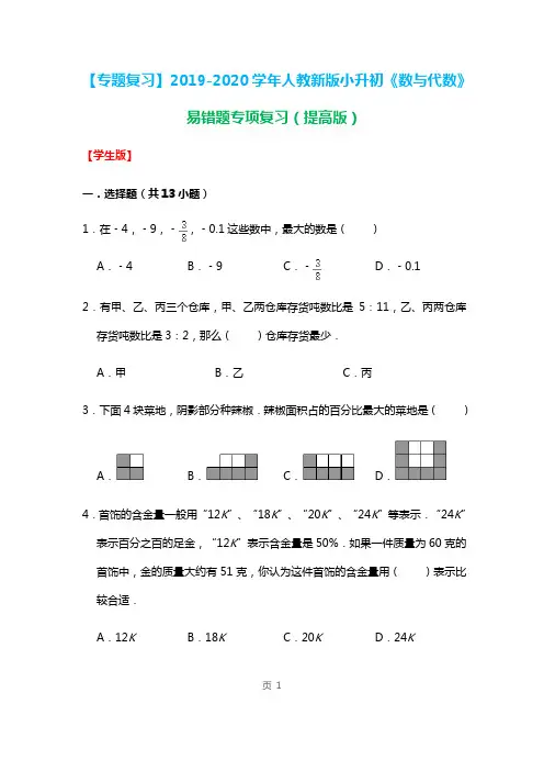 六年级下册数学小升初试题  1.《数与代数》易错题专项复习  人教版 (含解析)