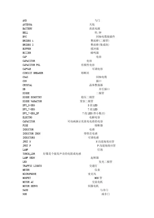 proteus元件名称中英文对照表