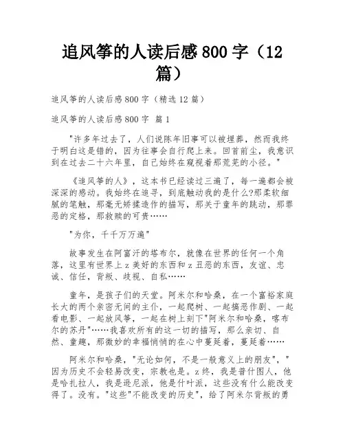 追风筝的人读后感800字(12篇)