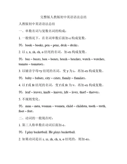 完整版人教版初中英语语法总结