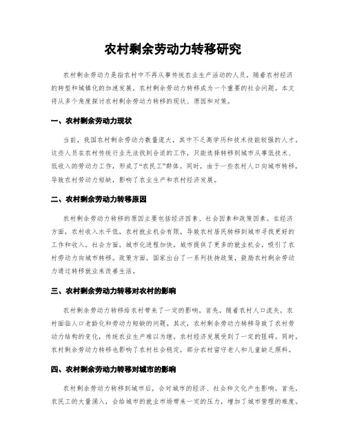 农村剩余劳动力转移研究