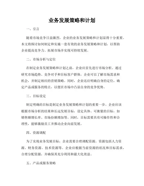 业务发展策略和计划